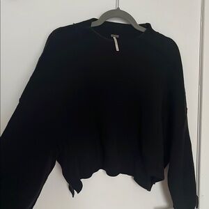 Free People Black Oversized Crop Hoodie